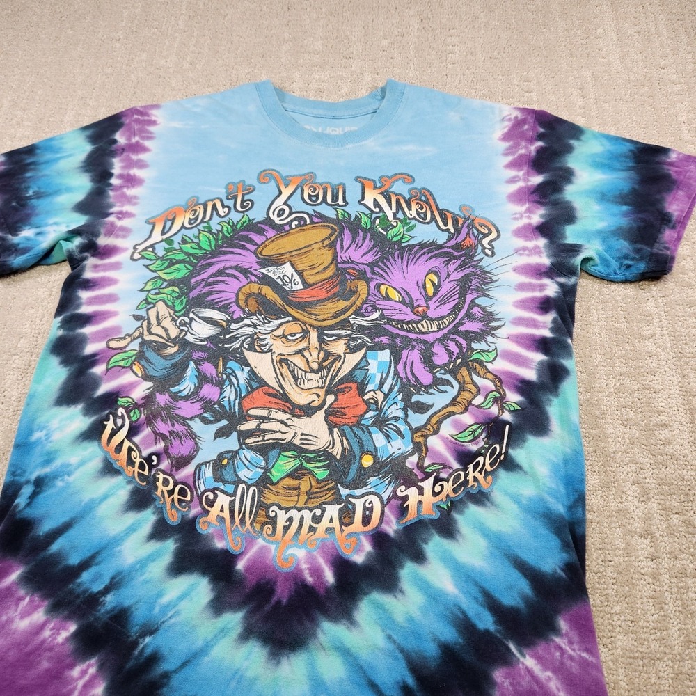 Liquid‎ Blue Shirt Adult Medium Alice In The Wonderland Mad Hatter Tie Dye AOP